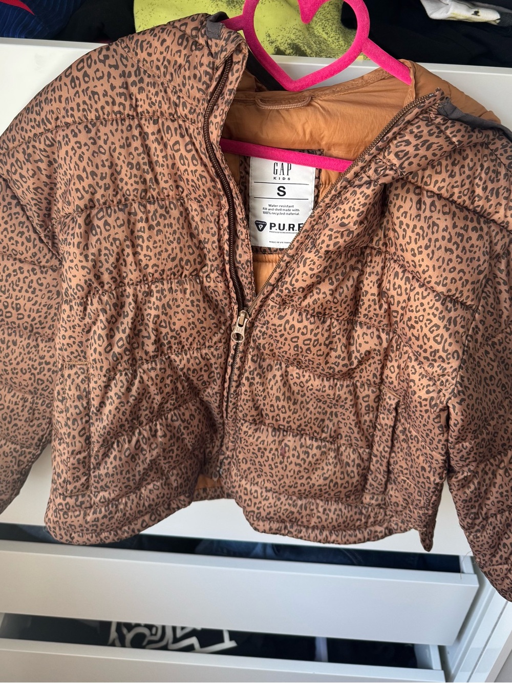 GAP Kids Leopard Print Puffer Jacket - Brown